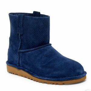 UGG Classic Mini Blue Suede Perf Ankle Boots Booties, Blue, Sz 7